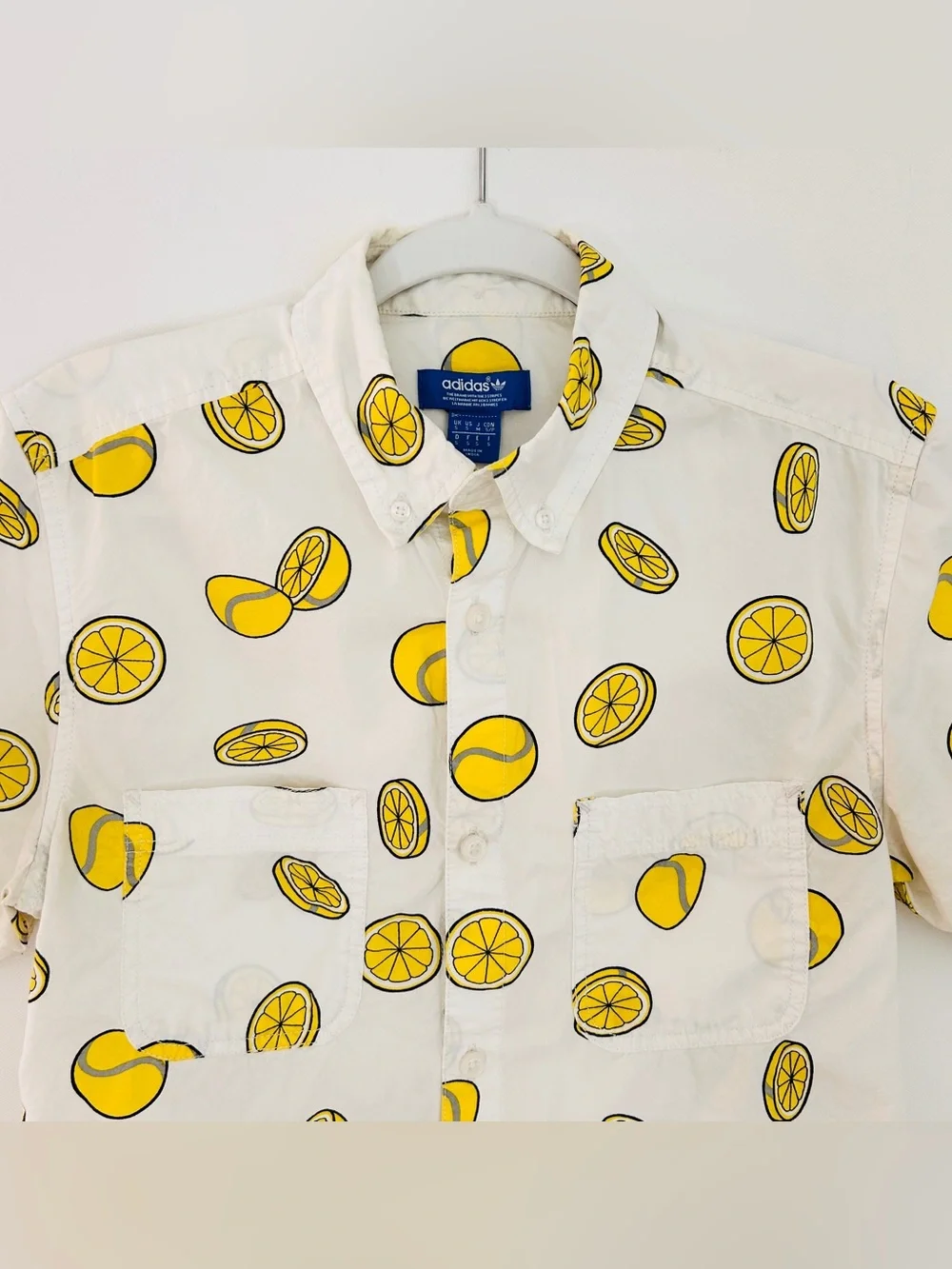 Adidas x Stan Smith Ballsmon Lemon Shirt Button Up Down Cotton Yellow Size Small